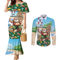 Hawaii Christmas Santa Claus Couples Matching Mermaid Dress and Long Sleeve Button Shirt Mele Kalikimaka Tropical Beach LT01 Art - Polynesian Pride