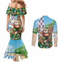 Hawaii Christmas Santa Claus Couples Matching Mermaid Dress and Long Sleeve Button Shirt Mele Kalikimaka Tropical Beach LT01 - Polynesian Pride