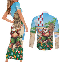 Hawaii Christmas Santa Claus Couples Matching Short Sleeve Bodycon Dress and Long Sleeve Button Shirt Mele Kalikimaka Tropical Beach LT01 - Polynesian Pride