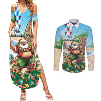 Hawaii Christmas Santa Claus Couples Matching Summer Maxi Dress and Long Sleeve Button Shirt Mele Kalikimaka Tropical Beach LT01 Art - Polynesian Pride