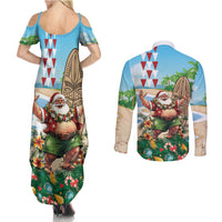 Hawaii Christmas Santa Claus Couples Matching Summer Maxi Dress and Long Sleeve Button Shirt Mele Kalikimaka Tropical Beach LT01 - Polynesian Pride