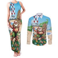 Hawaii Christmas Santa Claus Couples Matching Tank Maxi Dress and Long Sleeve Button Shirt Mele Kalikimaka Tropical Beach LT01 Art - Polynesian Pride