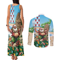 Hawaii Christmas Santa Claus Couples Matching Tank Maxi Dress and Long Sleeve Button Shirt Mele Kalikimaka Tropical Beach LT01 - Polynesian Pride