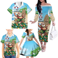 Hawaii Christmas Santa Claus Family Matching Off The Shoulder Long Sleeve Dress and Hawaiian Shirt Mele Kalikimaka Tropical Beach LT01 - Polynesian Pride