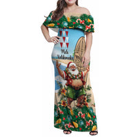 Hawaii Christmas Santa Claus Family Matching Off Shoulder Maxi Dress and Hawaiian Shirt Mele Kalikimaka Tropical Beach LT01 Mom's Dress Art - Polynesian Pride