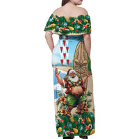 Hawaii Christmas Santa Claus Family Matching Off Shoulder Maxi Dress and Hawaiian Shirt Mele Kalikimaka Tropical Beach LT01 - Polynesian Pride
