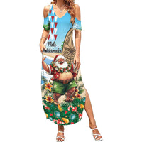 Hawaii Christmas Santa Claus Family Matching Summer Maxi Dress and Hawaiian Shirt Mele Kalikimaka Tropical Beach LT01 Mom's Dress Art - Polynesian Pride