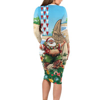 Hawaii Christmas Santa Claus Long Sleeve Bodycon Dress Mele Kalikimaka Tropical Beach LT01 - Polynesian Pride