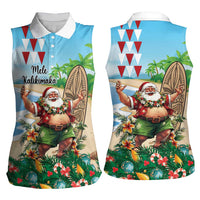 Hawaii Christmas Santa Claus Women Sleeveless Polo Shirt Mele Kalikimaka Tropical Beach LT01 - Polynesian Pride