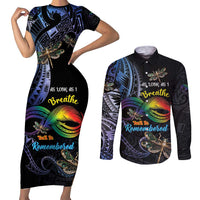 Personalised Polynesian Memorial Couples Matching Short Sleeve Bodycon Dress and Long Sleeve Button Shirt As Long As I Breathe You'll Be Remembered LT01 Colorful - Polynesian Pride