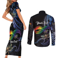 Personalised Polynesian Memorial Couples Matching Short Sleeve Bodycon Dress and Long Sleeve Button Shirt As Long As I Breathe You'll Be Remembered LT01 - Polynesian Pride