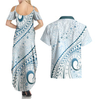 Pasifika Festival Couples Matching Summer Maxi Dress and Hawaiian Shirt Tribal Pattern Blue Version LT01 - Polynesian Pride