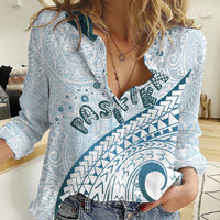 Pasifika Festival Women Casual Shirt Tribal Pattern Blue Version LT01 Female Blue - Polynesian Pride