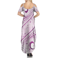 Pasifika Festival Family Matching Summer Maxi Dress and Hawaiian Shirt Tribal Pattern Lilac Version LT01 - Polynesian Pride