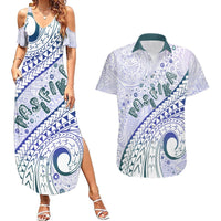 Pasifika Festival Couples Matching Summer Maxi Dress and Hawaiian Shirt Tribal Pattern Violet Version LT01 Purple - Polynesian Pride