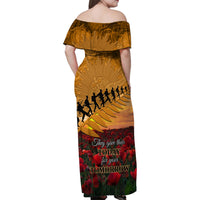 ANZAC Day 2024 Family Matching Off Shoulder Maxi Dress and Hawaiian Shirt Silver Fern With A Trumpet Soldier LT01 - Polynesian Pride