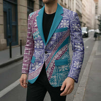 Hawaiian Quilt Pattern Blazer Purple Blue Color Mixed - Polynesian Pride