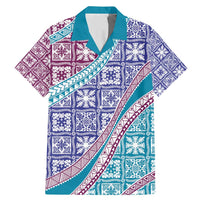 Hawaiian Quilt Pattern Family Matching Mermaid Dress and Hawaiian Shirt Purple Blue Color Mixed LT01 Dad's Shirt - Short Sleeve Purple - Polynesian Pride