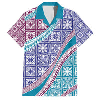 Hawaiian Quilt Pattern Family Matching Short Sleeve Bodycon Dress and Hawaiian Shirt Purple Blue Color Mixed LT01 Dad's Shirt - Short Sleeve Purple - Polynesian Pride