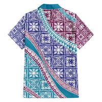 Hawaiian Quilt Pattern Family Matching Tank Maxi Dress and Hawaiian Shirt Purple Blue Color Mixed LT01 - Polynesian Pride