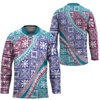 Hawaiian Quilt Pattern Hockey Jersey Purple Blue Color Mixed - Polynesian Pride