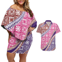 Hawaiian Quilt Pattern Couples Matching Off Shoulder Short Dress and Hawaiian Shirt Sweet Color Mixed LT01 Pink - Polynesian Pride