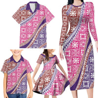 Hawaiian Quilt Pattern Family Matching Long Sleeve Bodycon Dress and Hawaiian Shirt Sweet Color Mixed LT01 - Polynesian Pride