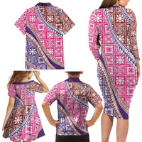 Hawaiian Quilt Pattern Family Matching Long Sleeve Bodycon Dress and Hawaiian Shirt Sweet Color Mixed LT01 - Polynesian Pride