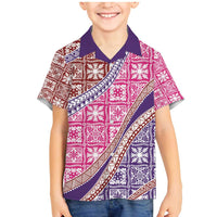 Hawaiian Quilt Pattern Family Matching Mermaid Dress and Hawaiian Shirt Sweet Color Mixed LT01 Son's Shirt Pink - Polynesian Pride