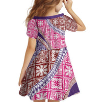 Hawaiian Quilt Pattern Family Matching Off Shoulder Short Dress and Hawaiian Shirt Sweet Color Mixed LT01 - Polynesian Pride