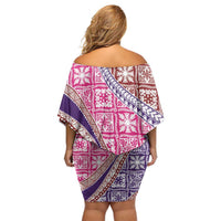 Hawaiian Quilt Pattern Family Matching Off Shoulder Short Dress and Hawaiian Shirt Sweet Color Mixed LT01 - Polynesian Pride