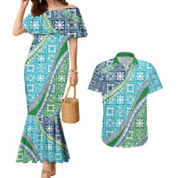 Hawaiian Quilt Pattern Couples Matching Mermaid Dress and Hawaiian Shirt Fresh Color Mixed - Polynesian Pride