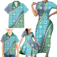 Hawaiian Quilt Pattern Family Matching Short Sleeve Bodycon Dress and Hawaiian Shirt Fresh Color Mixed LT01 - Polynesian Pride