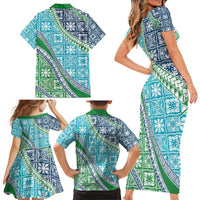 Hawaiian Quilt Pattern Family Matching Short Sleeve Bodycon Dress and Hawaiian Shirt Fresh Color Mixed LT01 - Polynesian Pride