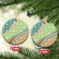 Hawaiian Quilt Pattern Ceramic Ornament Green Chestnut Color Mixed - Polynesian Pride