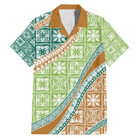 Hawaiian Quilt Pattern Family Matching Mermaid Dress and Hawaiian Shirt Green Chestnut Color Mixed LT01 Dad's Shirt - Short Sleeve Green - Polynesian Pride