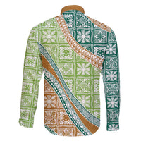 Hawaiian Quilt Pattern Family Matching Puletasi and Hawaiian Shirt Green Chestnut Color Mixed LT01 - Polynesian Pride