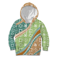 Hawaiian Quilt Pattern Kid Hoodie Green Chestnut Color Mixed - Polynesian Pride