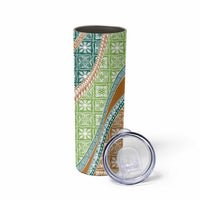 Hawaiian Quilt Pattern Skinny Tumbler Green Chestnut Color Mixed - Polynesian Pride