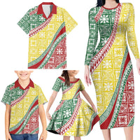 Hawaiian Quilt Pattern Family Matching Long Sleeve Bodycon Dress and Hawaiian Shirt Special Color Mixed LT01 - Polynesian Pride