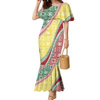 Hawaiian Quilt Pattern Family Matching Mermaid Dress and Hawaiian Shirt Special Color Mixed LT01 Mom's Dress Multicolor - Polynesian Pride