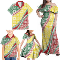 Hawaiian Quilt Pattern Family Matching Off Shoulder Maxi Dress and Hawaiian Shirt Special Color Mixed LT01 - Polynesian Pride