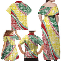 Hawaiian Quilt Pattern Family Matching Off Shoulder Maxi Dress and Hawaiian Shirt Special Color Mixed LT01 - Polynesian Pride