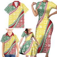 Hawaiian Quilt Pattern Family Matching Short Sleeve Bodycon Dress and Hawaiian Shirt Special Color Mixed LT01 - Polynesian Pride