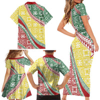 Hawaiian Quilt Pattern Family Matching Short Sleeve Bodycon Dress and Hawaiian Shirt Special Color Mixed LT01 - Polynesian Pride