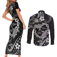 Polynesian Turtle Valentine Couples Matching Short Sleeve Bodycon Dress and Long Sleeve Button Shirt You And Me Hibiscus Heart LT01 - Polynesian Pride