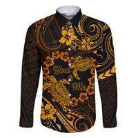 Polynesian Turtle Valentine Family Matching Tank Maxi Dress and Hawaiian Shirt You And Me Gold Hibiscus Heart LT01 Dad's Shirt - Long Sleeve Gold - Polynesian Pride