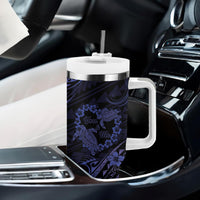 Polynesian Turtle Valentine Tumbler With Handle You And Me Navy Blue Hibiscus Heart