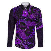 Polynesian Turtle Valentine Family Matching Short Sleeve Bodycon Dress and Hawaiian Shirt You And Me Purple Hibiscus Heart LT01 Dad's Shirt - Long Sleeve Purple - Polynesian Pride