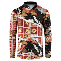 Hawaii Japanese Culture Black Button Sweatshirt Spring Cranes Aloha Pattern